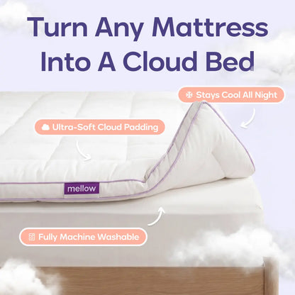 Mellow Sleep | the Cloud Layer – Extra Thick Soft down Alternative Fill Mattress Topper, Water Resistant Plush Bed Cushion for Pressure Relief & Back Support, Luxury Hotel Style Cooling Mattress Pad for Better Sleep