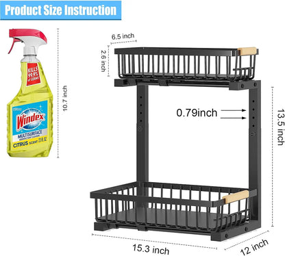 Pull Out Cabinet Organizer, 2 Tier under Sink Organizer, Slide Out Metal Kitchen Cabinet Organizers Drawer Shelf, Sliding Storage Shelves for Kitchen Bathroom Pantry Cabinet Closet Organization Rack
