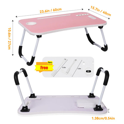WGCTEK Laptop Bed Desk, Portable Foldable Laptop Table, Lap Desk Tray Table with 4 USB Ports, Storage Drawer and Cup Holder, for Bed/Couch Working, Reading - Black/White/Pink/Walnut