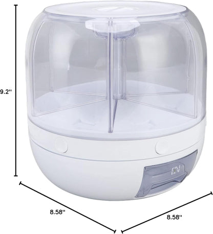 6 Grid Rice & Grain Storage Container, 360° Rotating Dry Food Dispenser Grain Food Storage Box Rice Bucket with Lid Household for Home Kitchen (5Kg)