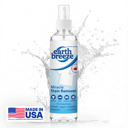 NEW! Earth Breeze Miracle Stain Remover Spray - Powerful All-In-One Laundry Pretreat & Fabric Stain Remover | Ultra-Effective, Fast-Acting Tough Stain Eliminator for Clothes, Carpet, Upholstery & Pets | Non-Toxic, No Bleach | Made in USA | 4 Fl Oz