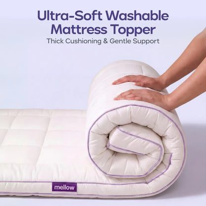 Mellow Sleep | the Cloud Layer – Extra Thick Soft down Alternative Fill Mattress Topper, Water Resistant Plush Bed Cushion for Pressure Relief & Back Support, Luxury Hotel Style Cooling Mattress Pad for Better Sleep