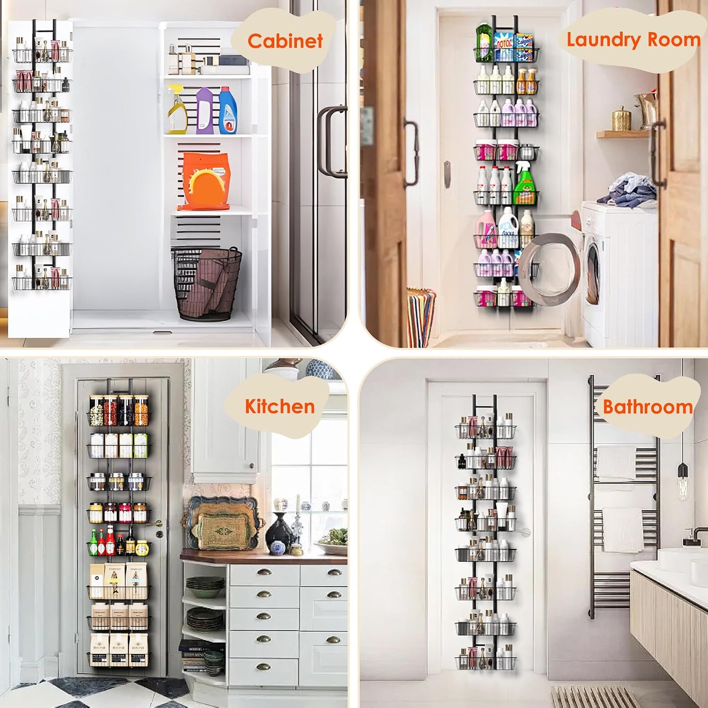 over the Door Pantry Organizer Adjustable, 8 Tiers